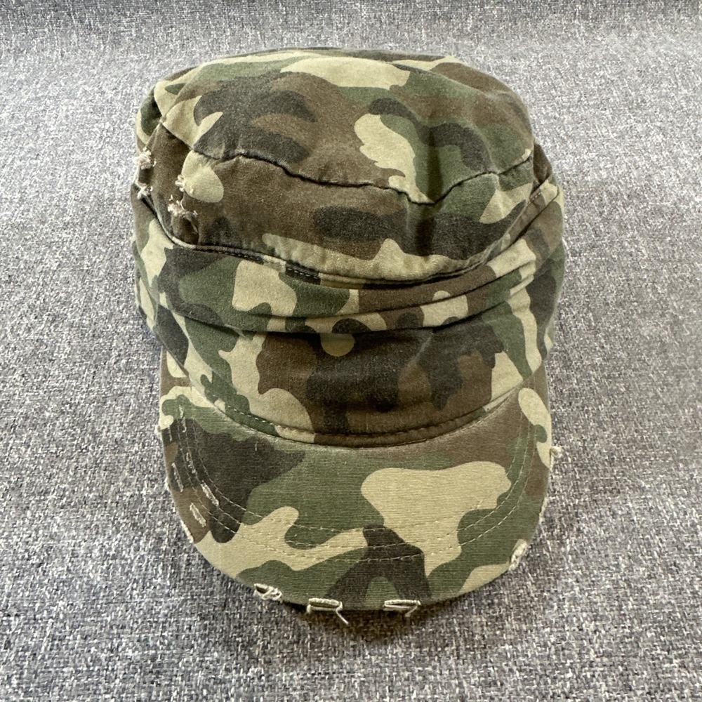 Womens Camo Cadet Cap Military Style Distressed Camouflage Army Hat One Size